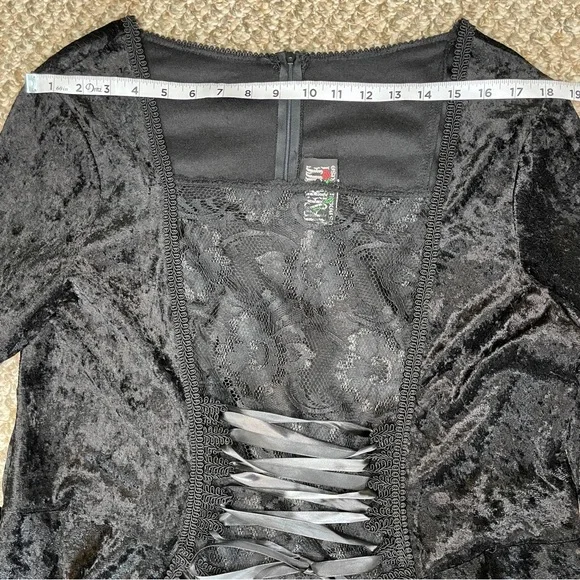 Vintage 90s Lip Service Crushed Velvet Lace Up Corset Maxi Dress - Black - Picture 11 of 14